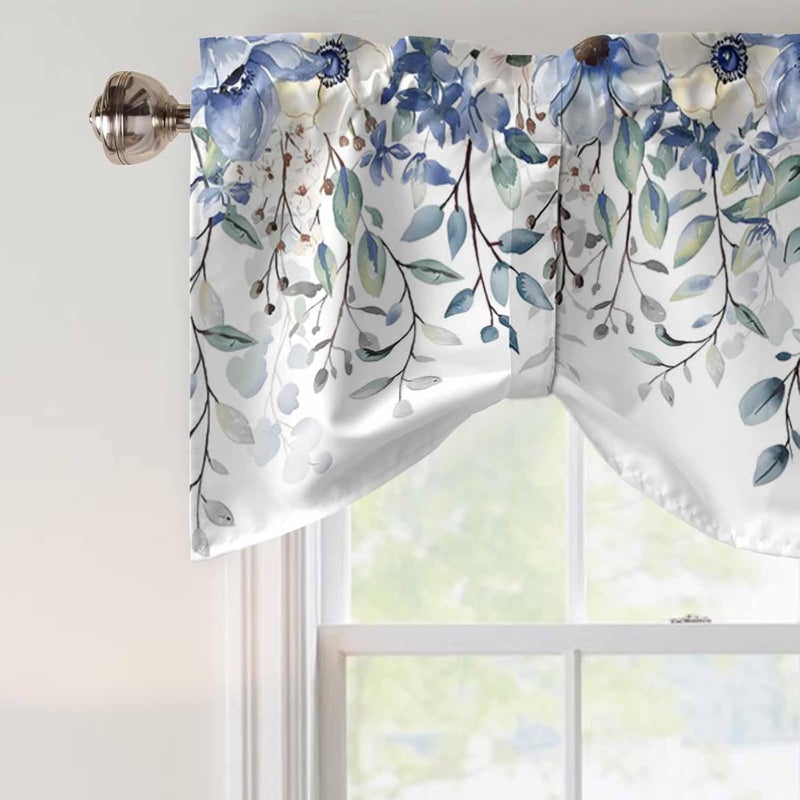 RisQiten Blue Spring Floral Tie Up Valance Curtains for Windows, Summer Botanical Kitchen Curtains Window Treatments, Weeping Flower Short Window Shades Valances for Bedroom Bathroom Cafe 54"x18" - Image 5